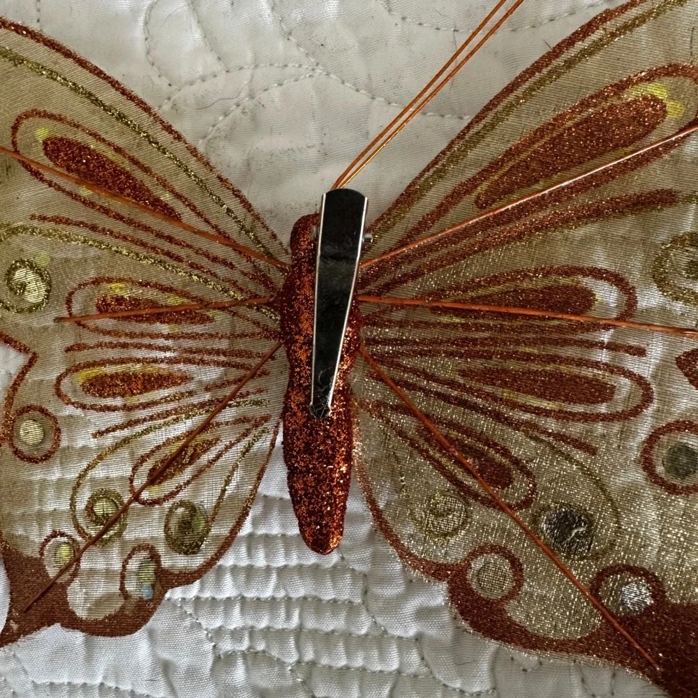 Set‎ of 4 Shimmering Butterfly Ornaments Glitter Wire Decor